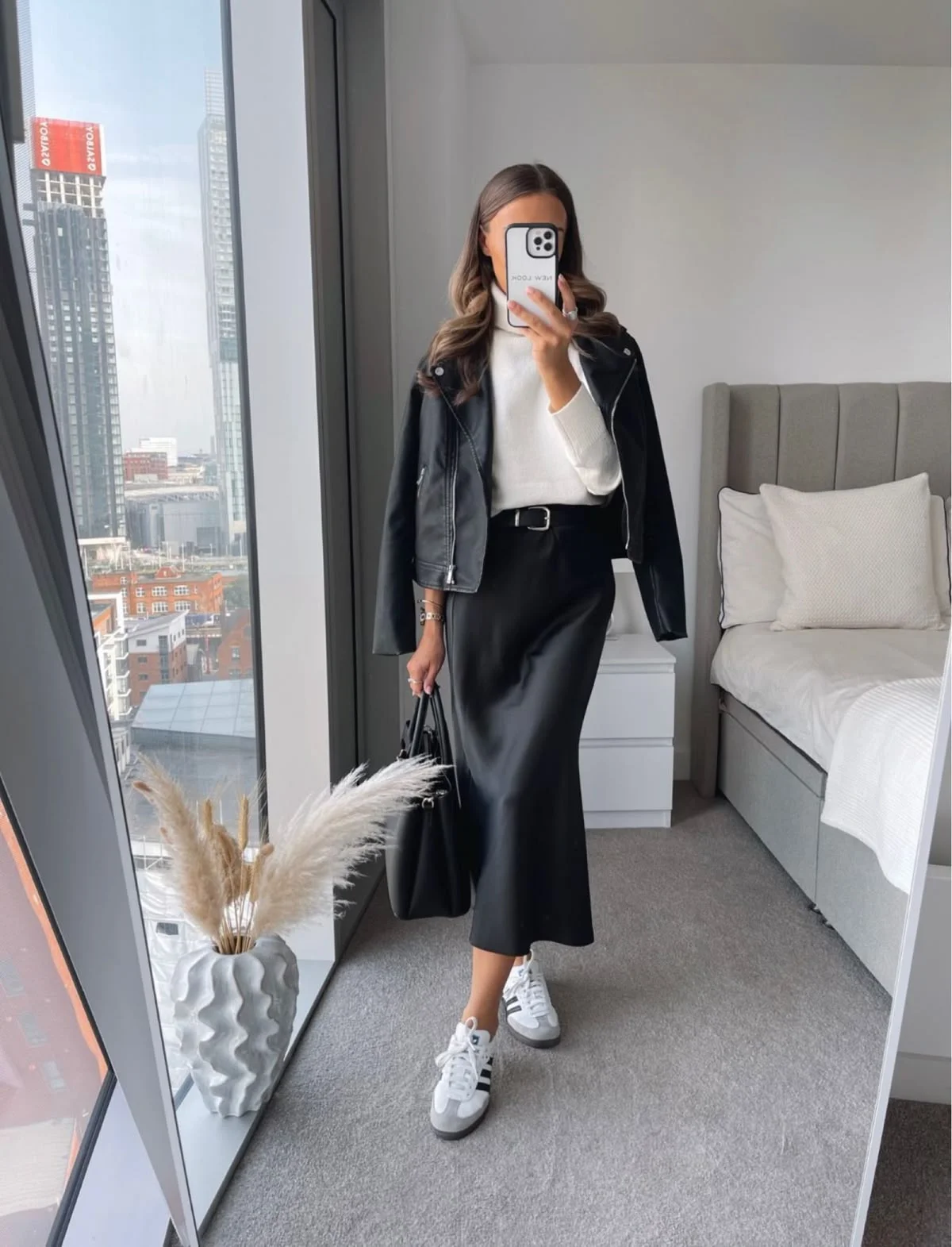black satin skirt outfit