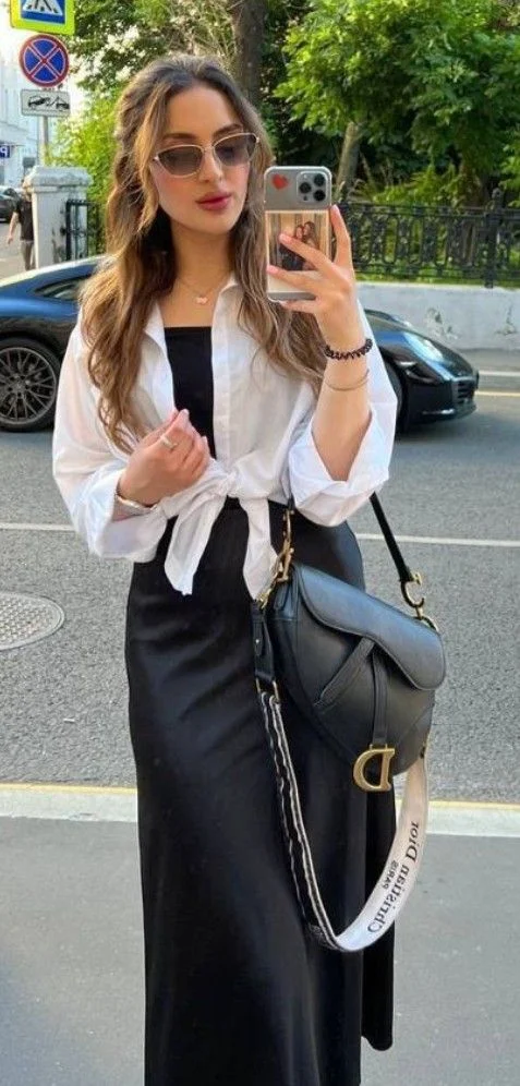 black satin skirt outfit