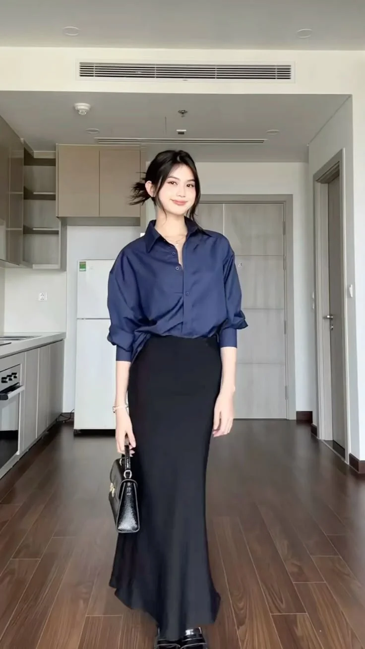 black satin skirt outfit