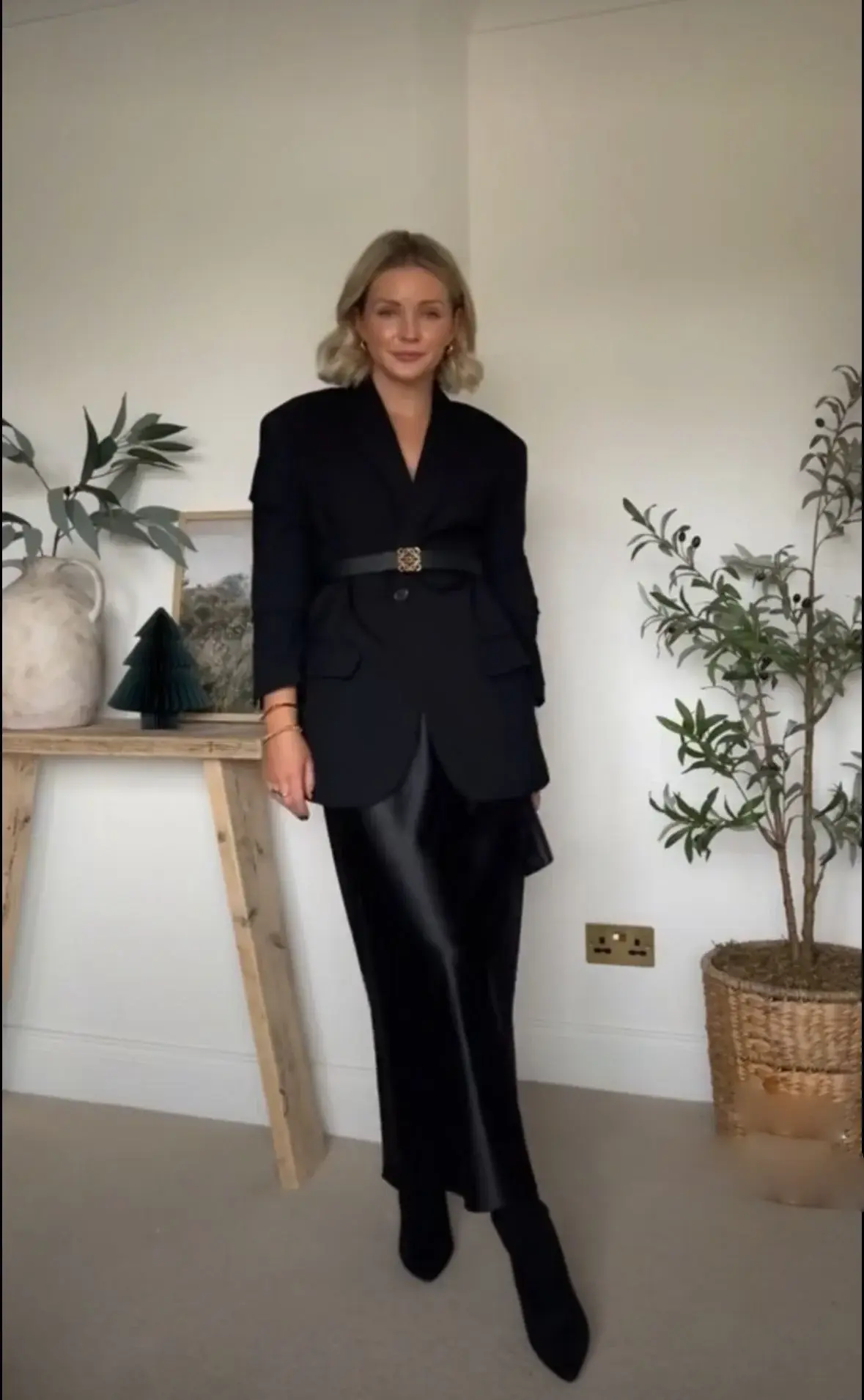 black satin skirt outfit