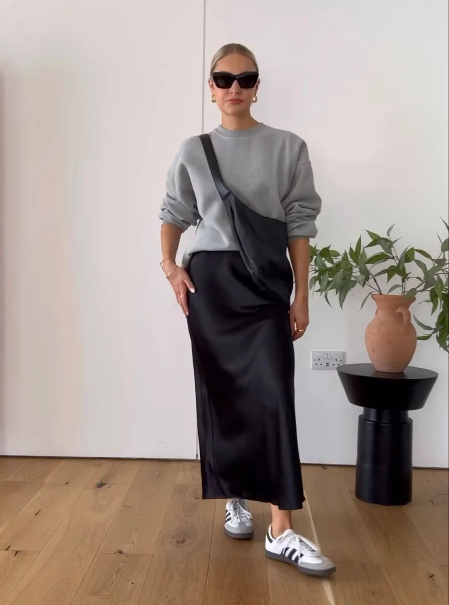 black satin skirt outfit