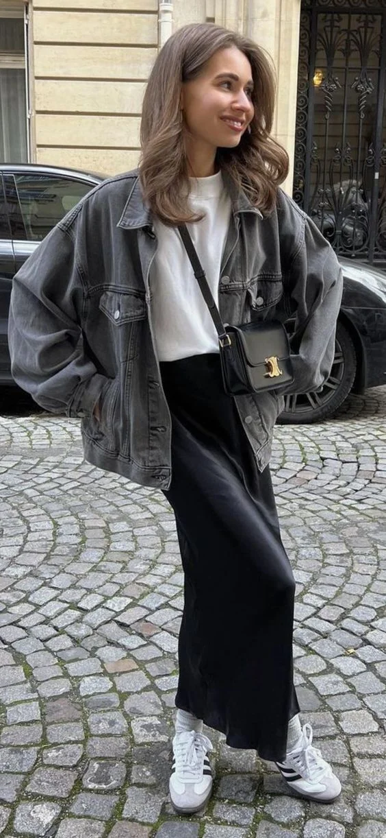 black satin skirt outfit