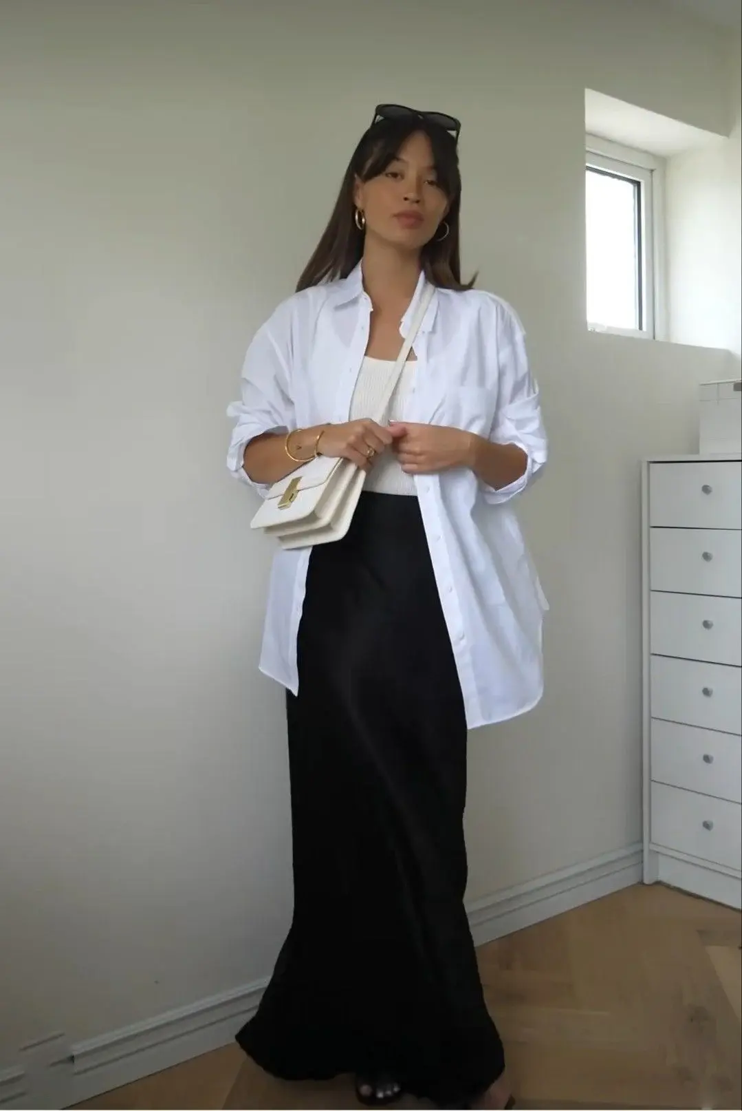 black satin skirt outfit