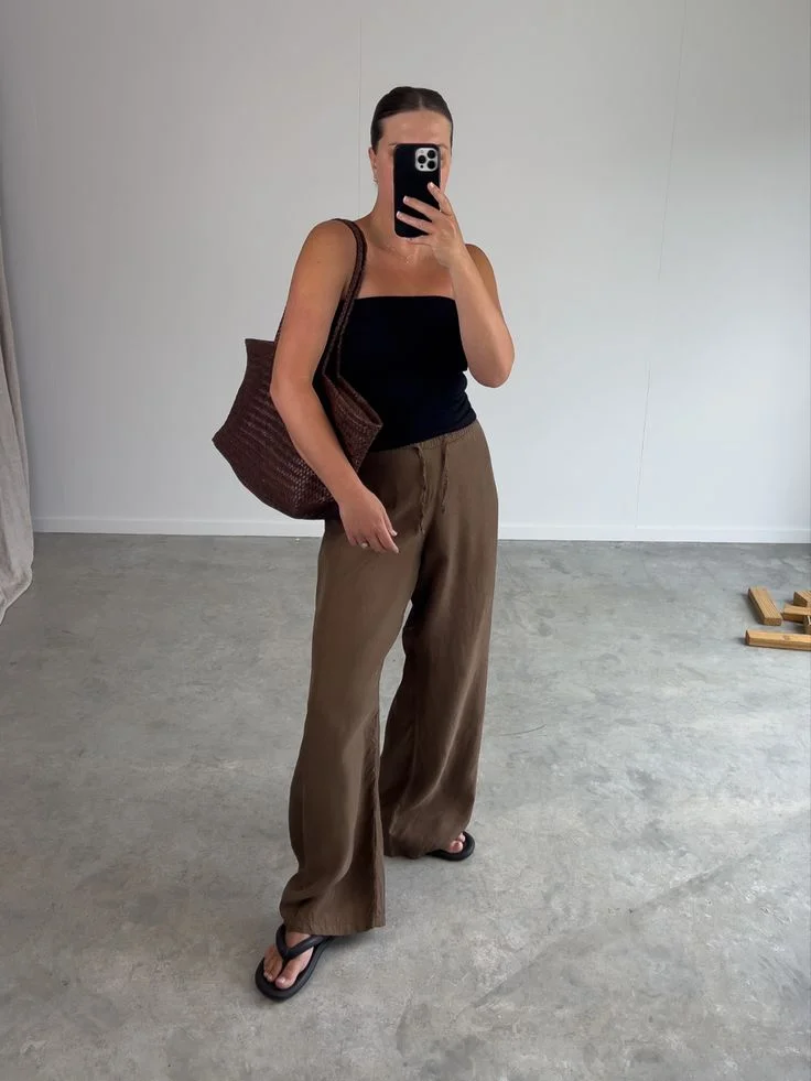 Brown linen pants outfit