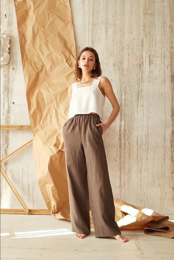 Brown linen pants outfit