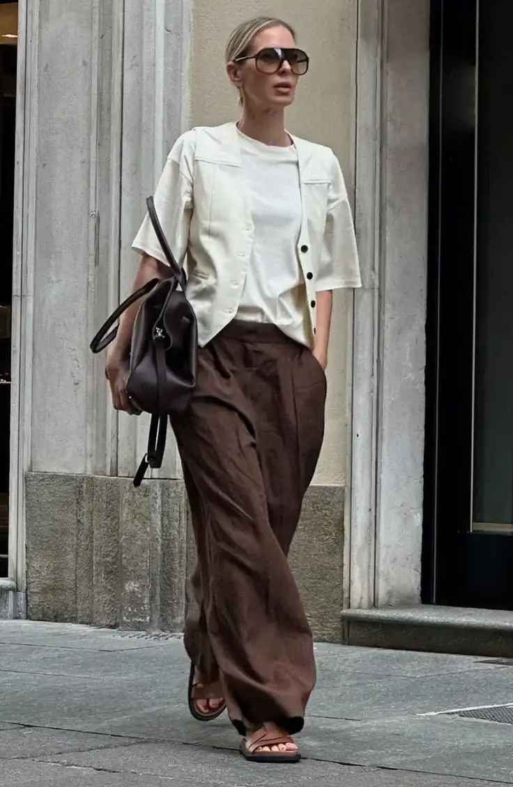 Brown linen pants outfit