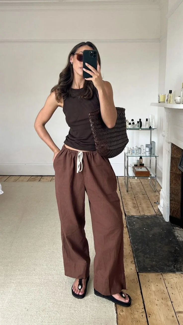 Brown linen pants outfit