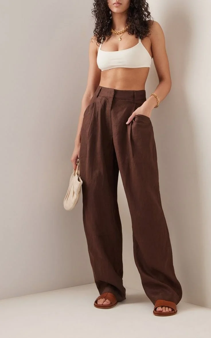 Brown linen pants outfit