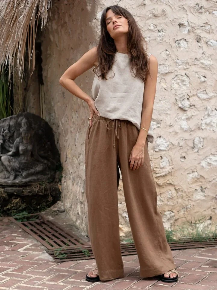 Brown linen pants outfit