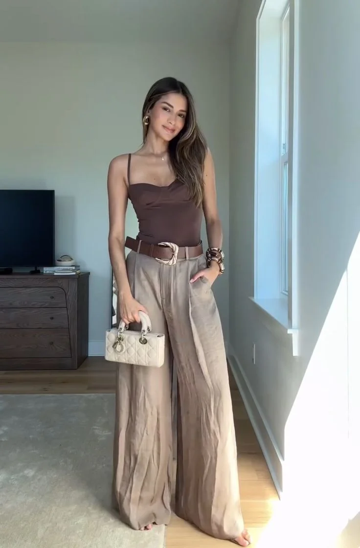 Brown linen pants outfit