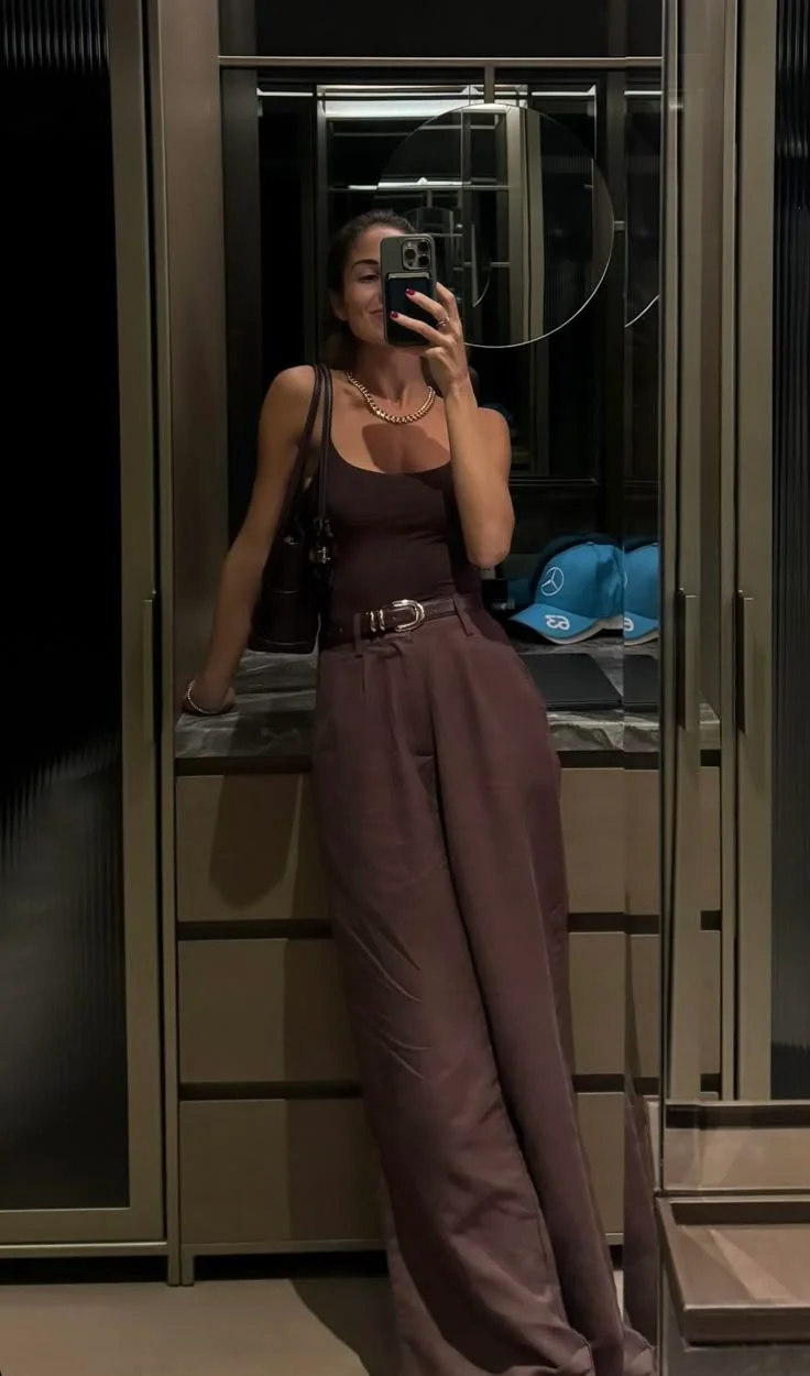 Brown linen pants outfit