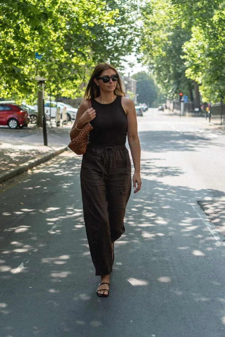 Brown linen pants outfit