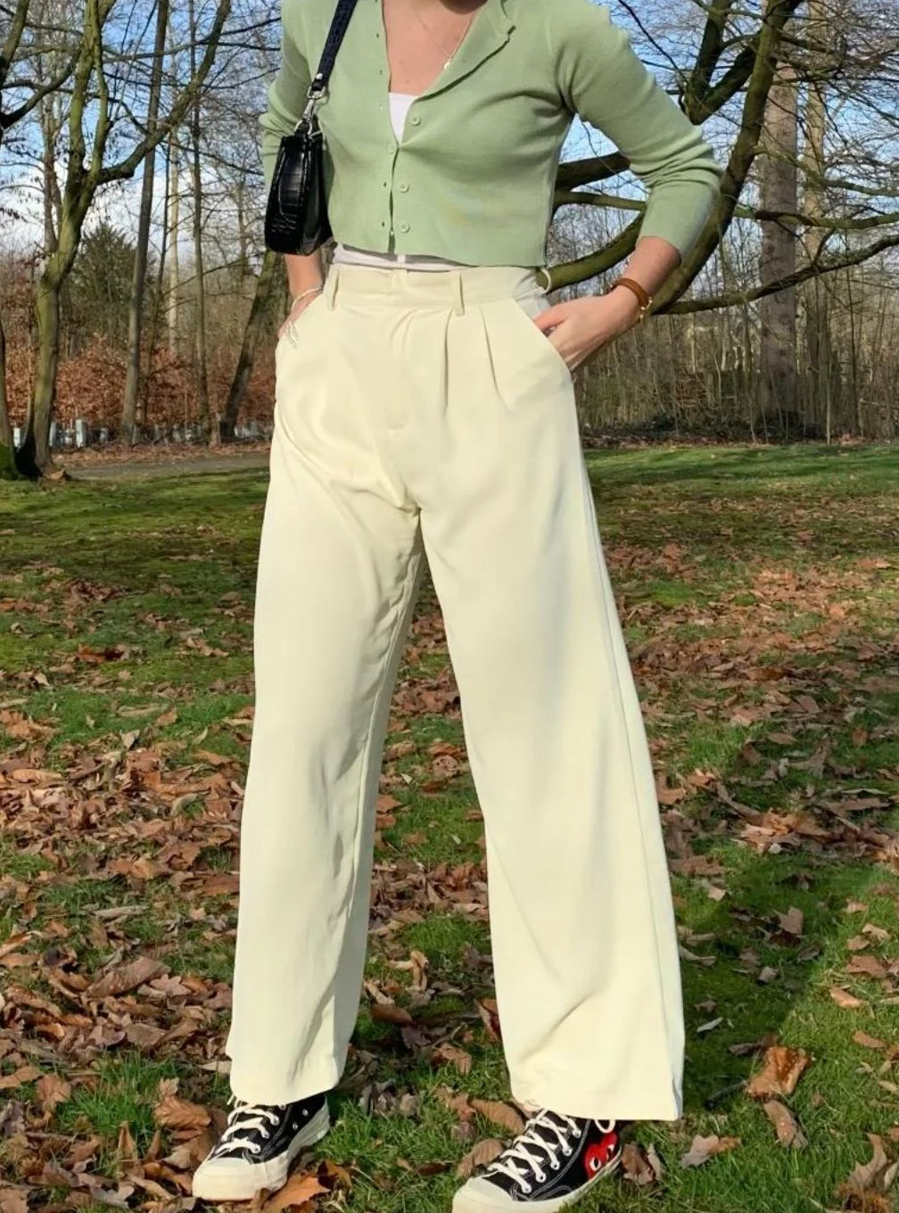 cream pants outfit