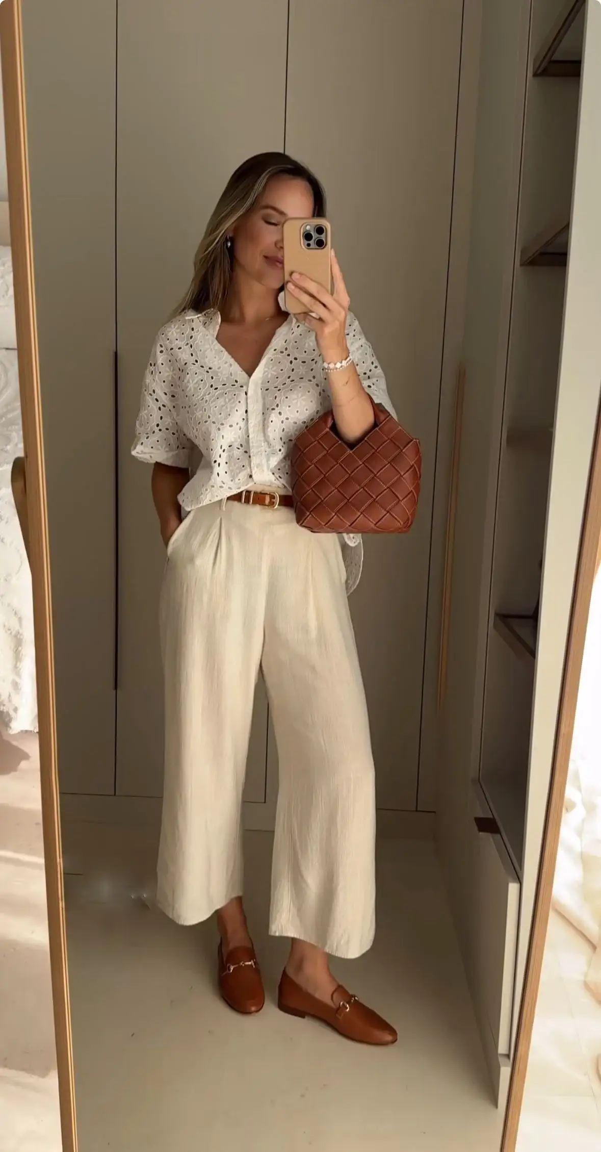 cream pants outfit