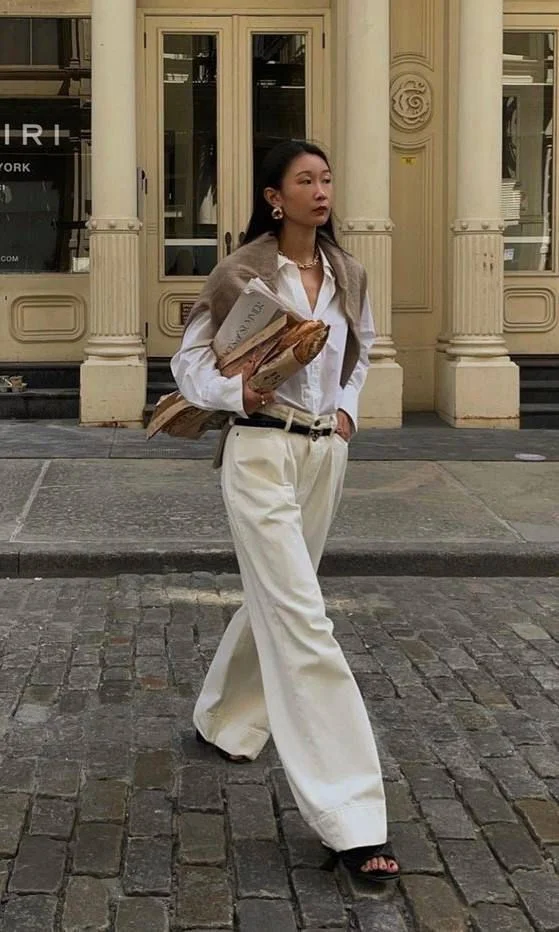 cream pants outfit