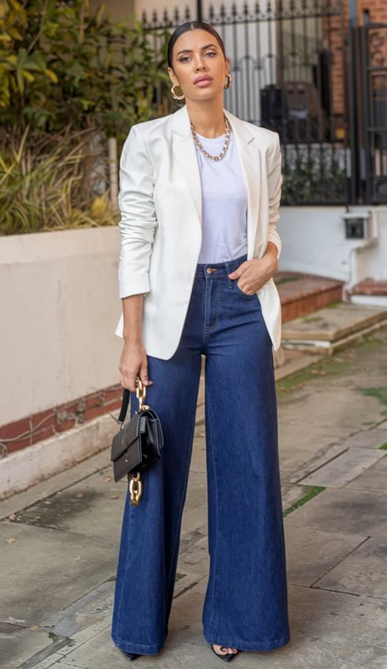 denim and white outfits
