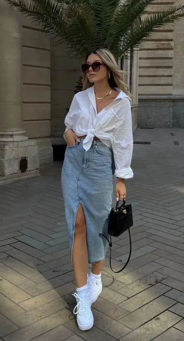 denim and white outfits
