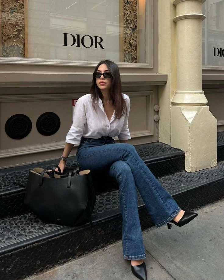 denim and white outfits