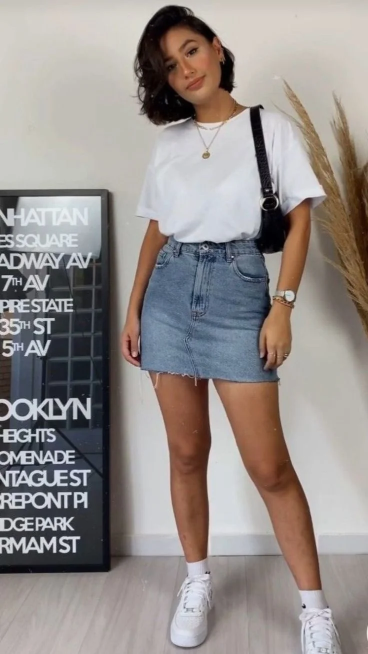 denim and white outfits