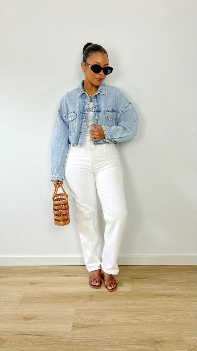 denim and white outfits