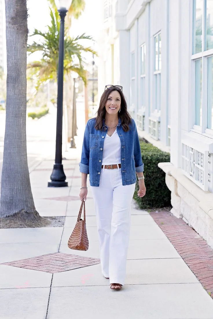 denim and white outfits