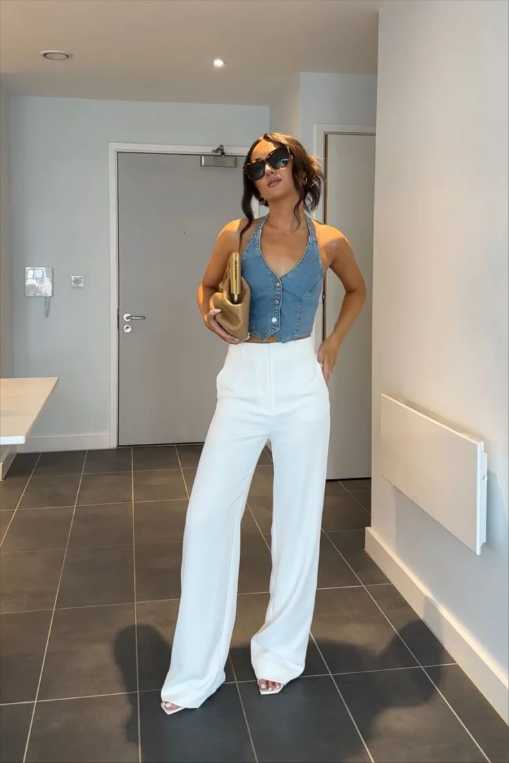 denim and white outfits