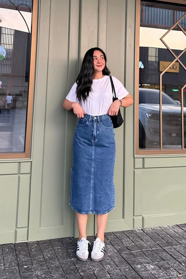 denim skirt outfit ideas