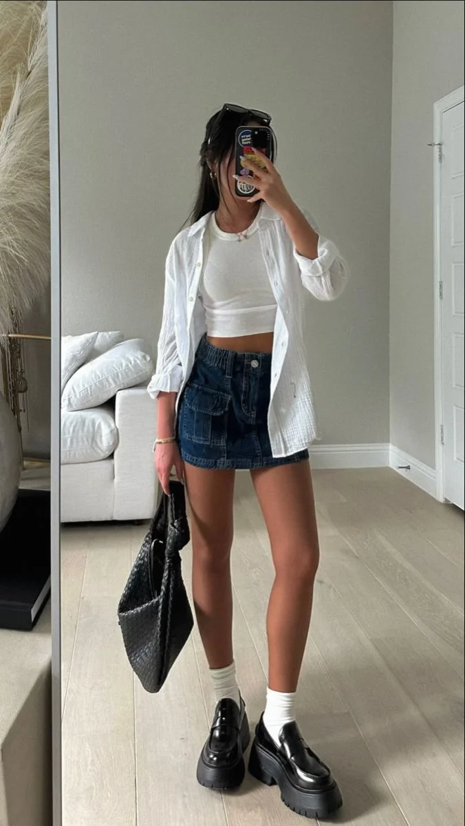 denim skirt outfit ideas