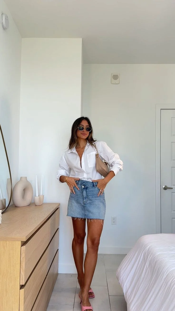 denim skirt outfit ideas