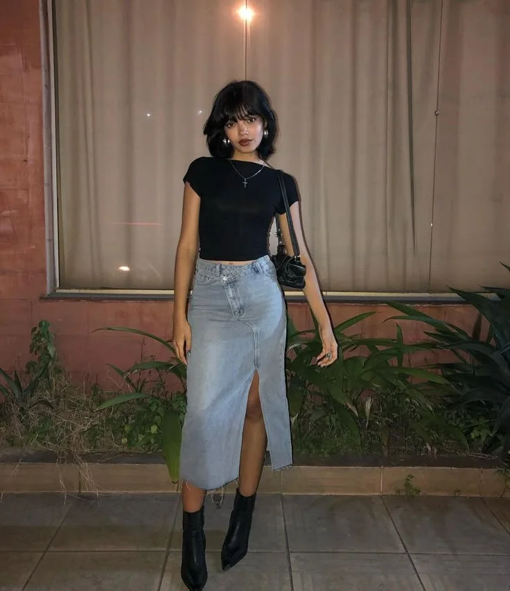 denim skirt outfit ideas