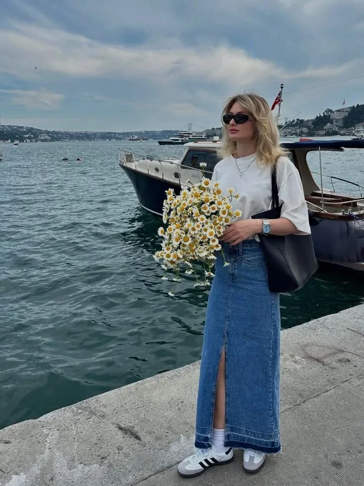 denim skirt outfit ideas