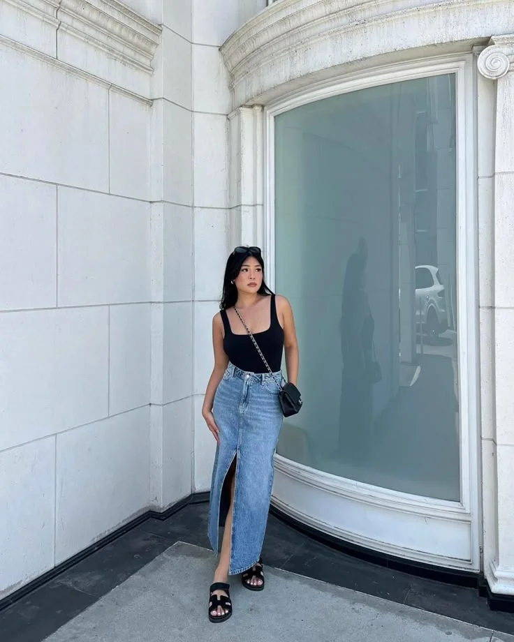 denim skirt outfit ideas