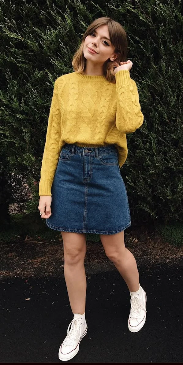 denim skirt outfit ideas