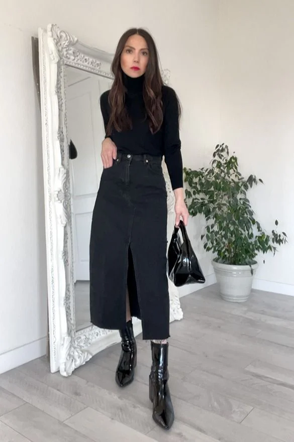 denim skirt outfit ideas