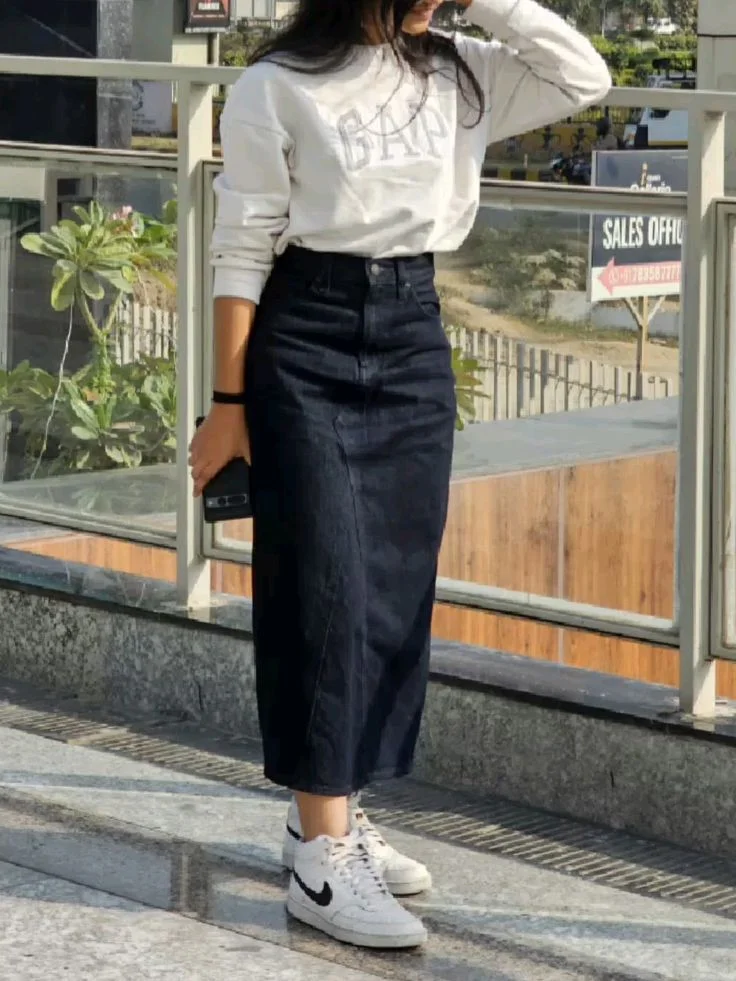 denim skirt outfit ideas
