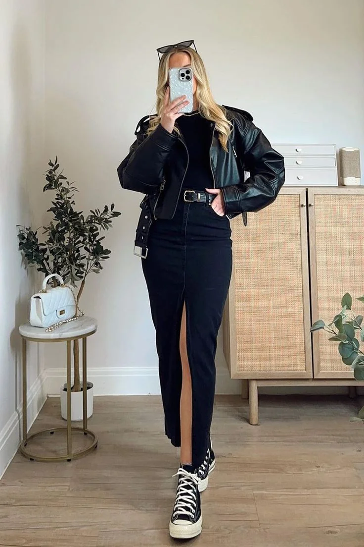 denim skirt outfit ideas