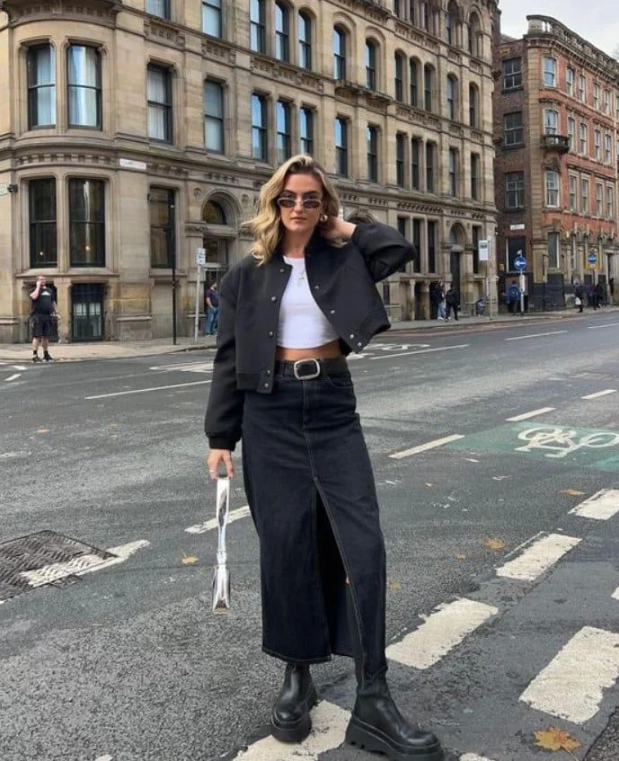 denim skirt outfit ideas