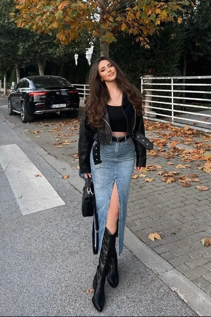 denim skirt outfit ideas