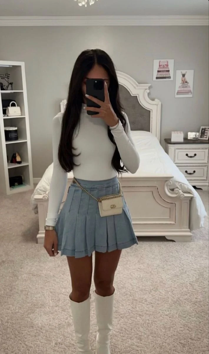 denim skirt outfit ideas