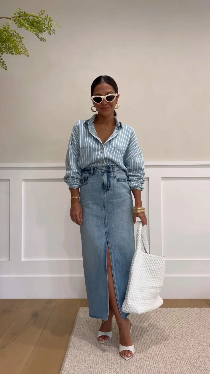 denim skirt outfit ideas