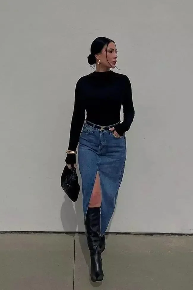 denim skirt outfit ideas