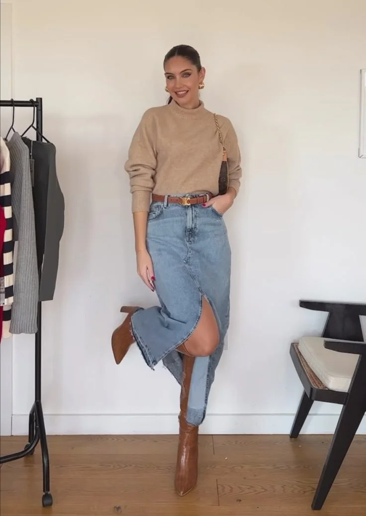 denim skirt outfit ideas