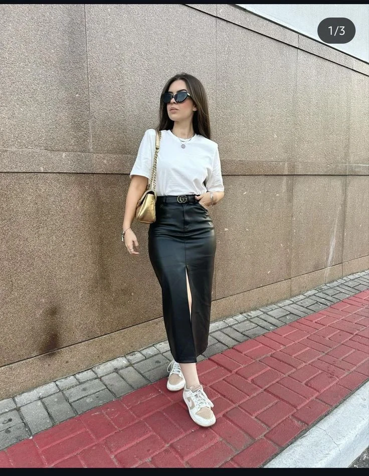 leather skirt outfit ideas