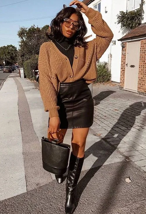 leather skirt outfit ideas