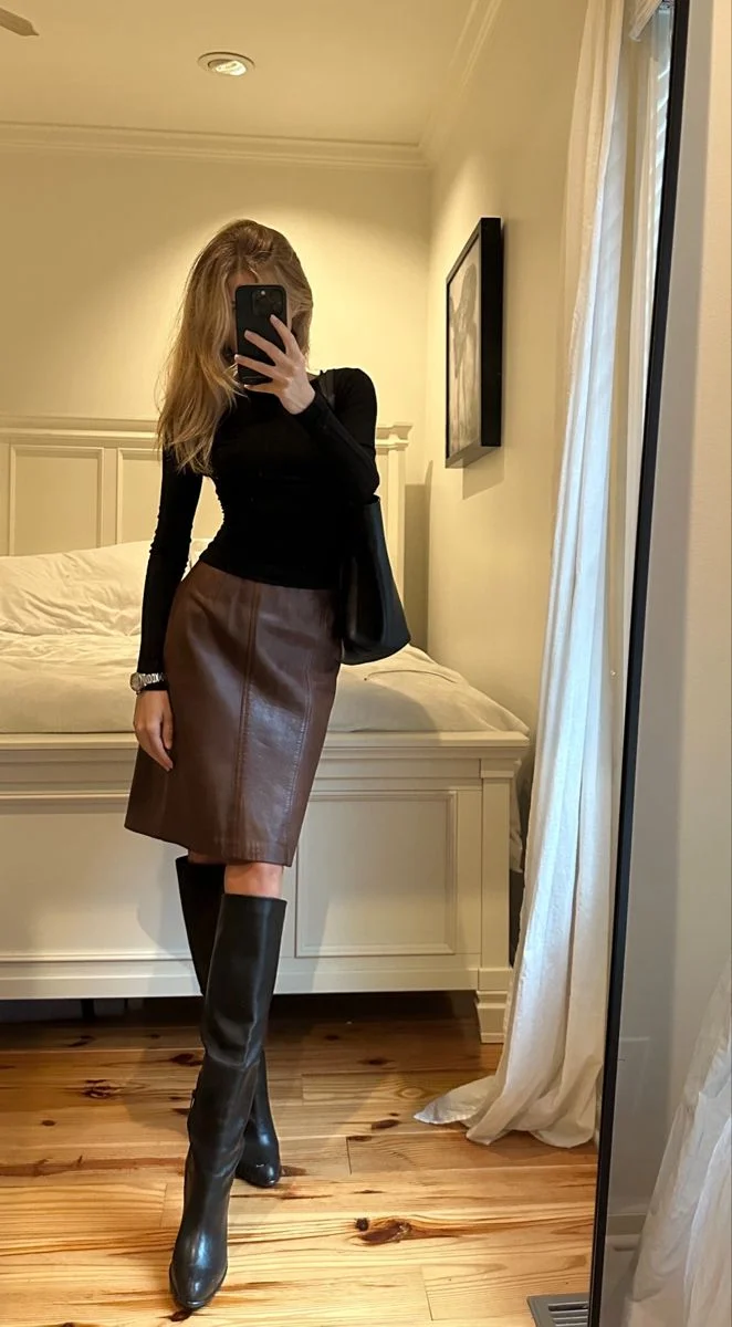 leather skirt outfit ideas