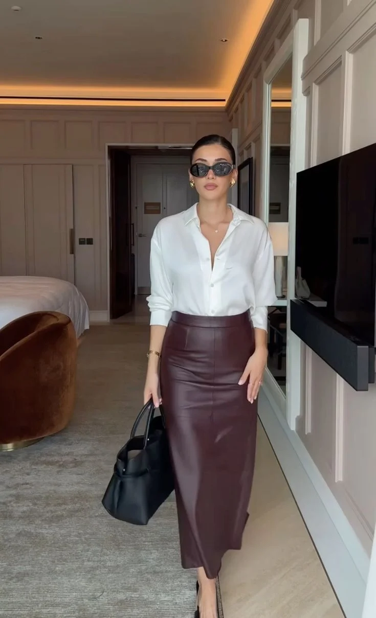 leather skirt outfit ideas