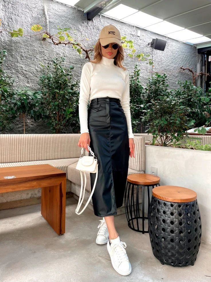 leather skirt outfit ideas