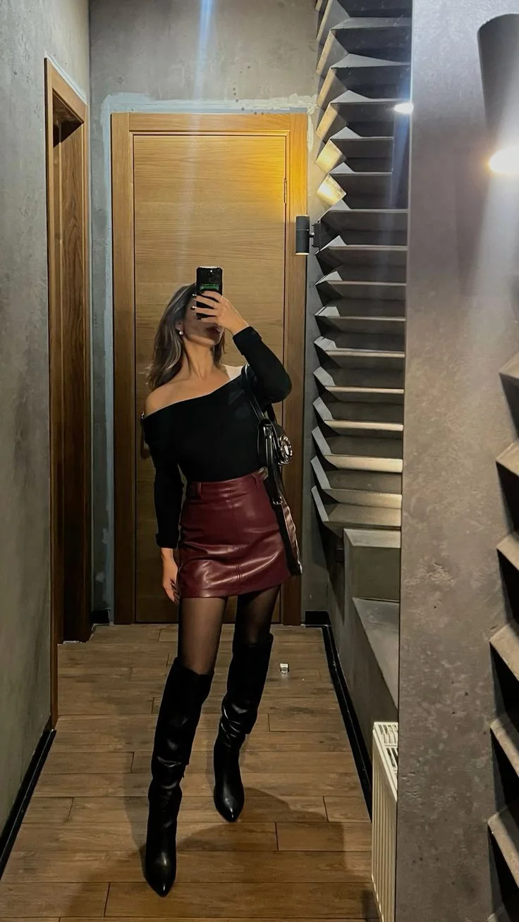 leather skirt outfit ideas