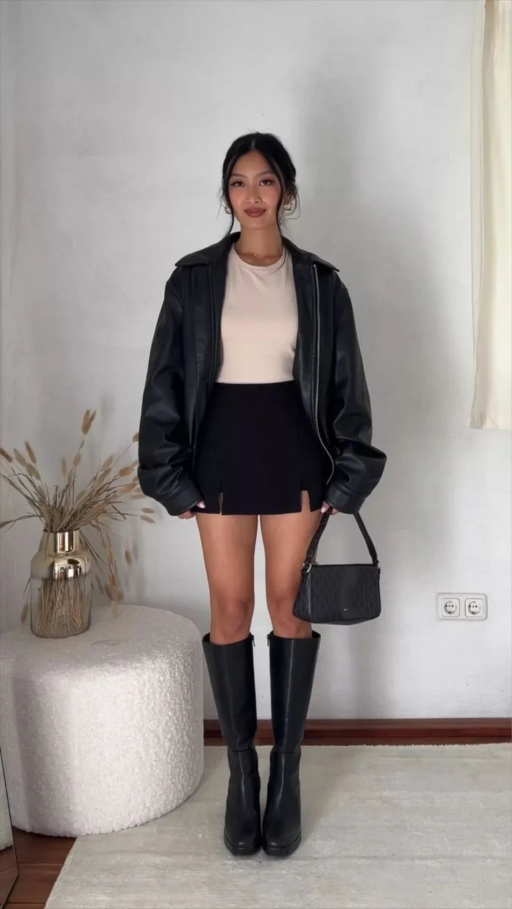 leather skirt outfit ideas
