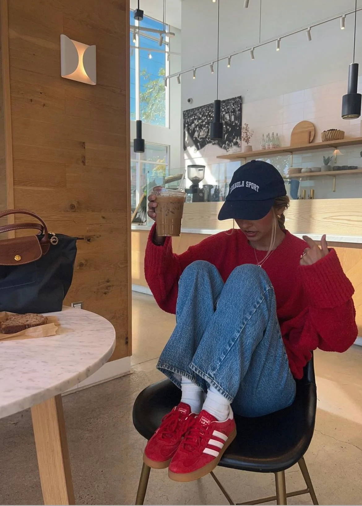 red sweater outfit
